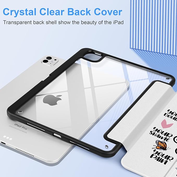 Case for iPad Pro 13 inch (M5) 2025 (M4) 2024 Release with Pencil Holder -Creative Inspiring Design Trifold Cover with Soft TPU Bumper Clear Back Auto Sleep/Wake for Students, Creative slogans