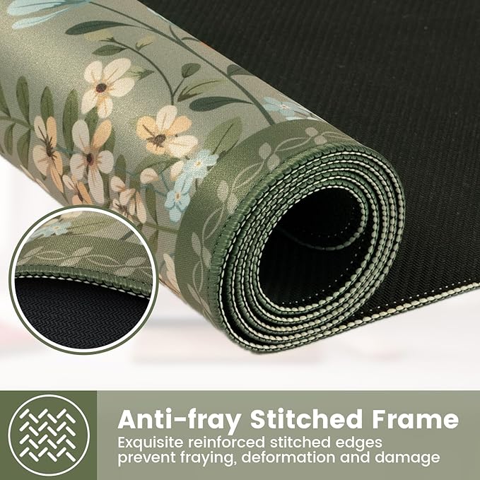 HAOCOO Dark Green Floral Desk Mat, Desk Mat for Keyboard and Mouse, XL Mouse Pad with Non-Slip Rubber Base, Waterproof Computer Mats for Desktop, Long Mouse Pad for Gaming, Women Office