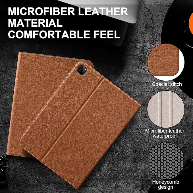 for iPad Pro 12.9 6th /5th /4th /3rd Generation Case 2022/2021/2020/2018, Premium Leather Folio Stand Cover with Built-in Apple Pencil Holder -Auto Wake/Sleep and Multi Viewing Angles,Brown