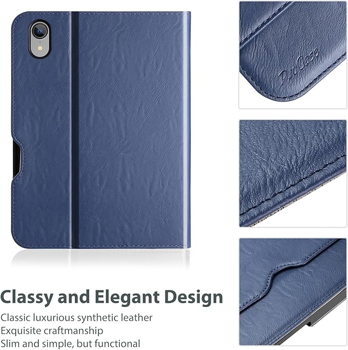 ProCase for iPad mini 7th (A17 Pro) 2024/iPad Mini 6th Generation 2021 8.3 Inch Case; Premium PU Leather Folio Business Stand Cover with Hand Strap; Pencil Holder; Front Pocket -Navy