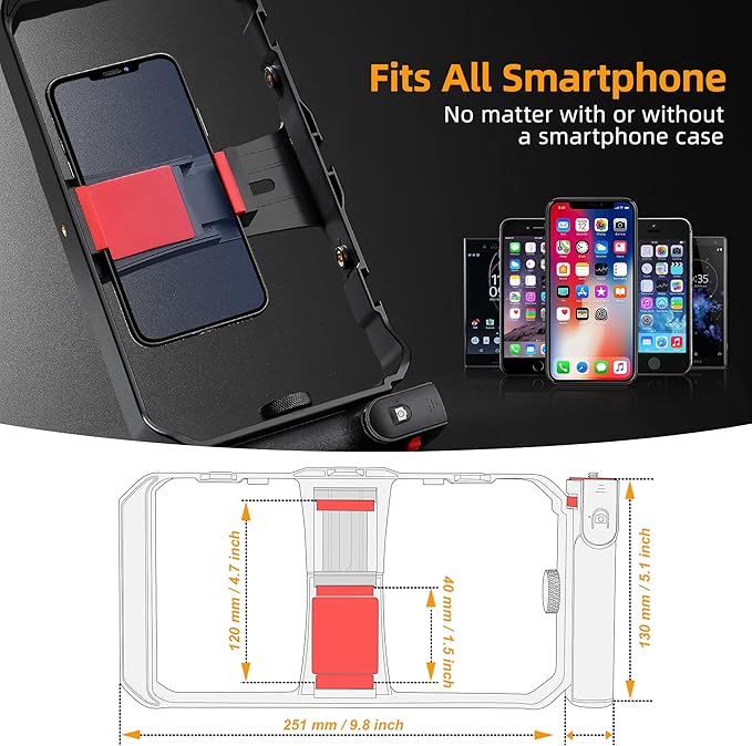 Zeadio Smartphone Camera Stabilizer, All-in-One Video Rig Kit with Phone Cage, RGB Video Light, Microphone, Action Camera Adapter, Compatible with Smartphones, Action Camera, DSLR, Cameras etc