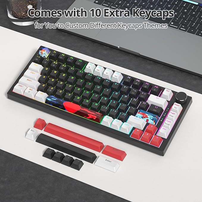 75% Mechanical Gaming Keyboard - Hot Swappable RGB Backlit Custom Keyboard with Knob, Gasket Mount USB Wired, 82 Keys (White, Black, Linear, Red Switch)