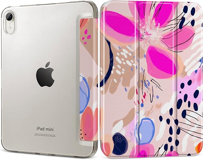 DONGKE for iPad mini 7 (A17 Pro) 2024 & iPad mini 6 2021 8.3 Inch, Slim Foldable Stand Hard PC Translucent Back Shell Smart Cover for iPad mini 7th/6th Generation [Auto Wake/Sleep] - Floral Artistic