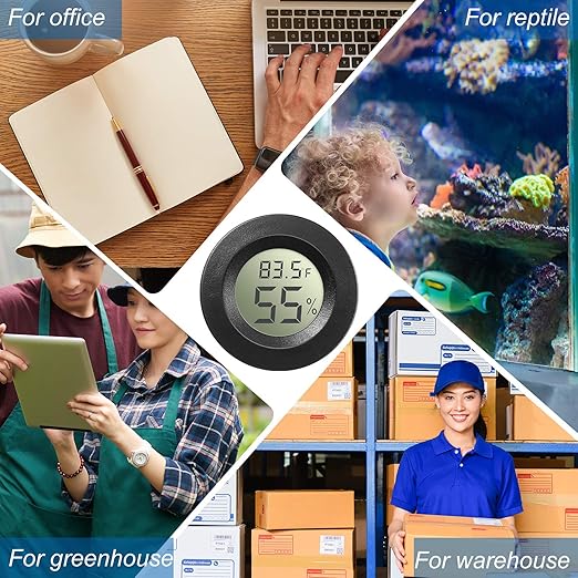 Weewooday Mini Hygrometer Thermometer Digital LCD Monitor Indoor/Outdoor Room Humidity Meter Temperature Gauge for Greenhouse Garden Reptile Incubator Cellar ℉/℃(Black,8 Pcs)