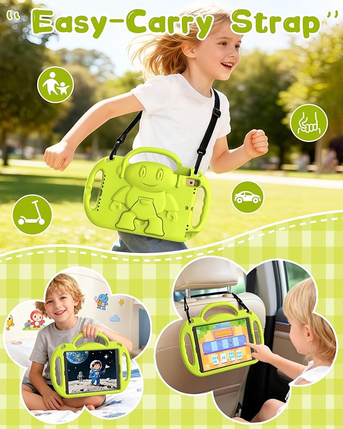 Kids Case for iPad A16 11" 2025 (11th Gen) & 10th Generation 10.9" 2022 & iPad Air 11" M3/M2 & Air 5th/4th Gen & Pro 11, Durable Shockproof Cover with Shoulder Strap Handle Stand, Light Yellow