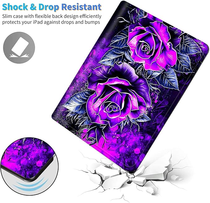 for Amazon Kindle Fire 7 (9th/7th/5th Generation, 2019/2017/2015 Release) 7" Tablet Case, Slim Kickstand Stand Leather Smart Cover with Auto Wake/Sleep, Purple Rose Wall