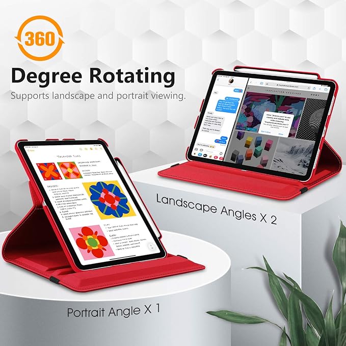 Fintie Rotating Case for iPad Air 11-inch M4/M3/M2 (2026/2025/2024), iPad Air 5th (2022) / 4th Generation 10.9 Inch - 360 Degree Rotating Protective Stand Cover with Pencil Holder, Red