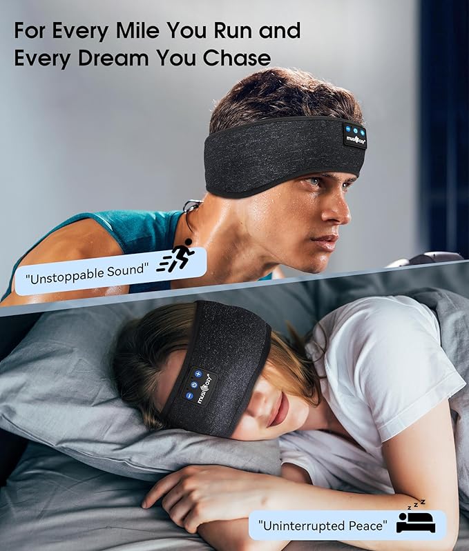 MUSICOZY Sleep Headphones Bluetooth 5.4 Headband, Wireless Earphones Music Sleep Earbuds Sleeping Eye Mask with HD Stereo Speakers for Workout Running Travel Yoga, Ideal Gifts for Men Women Mom Dad
