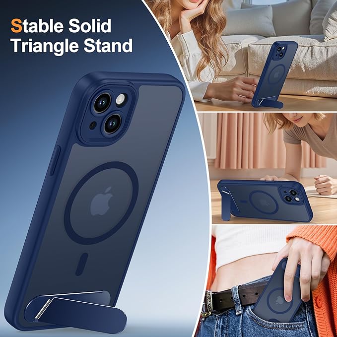 Magnetic Compatible with iPhone 15 Plus Case, [Built-in Kickstand][Full Camera Protection][Compatible with MagSafe][Anti-Fingerprint] Shockproof Phone Case for iPhone 15 Plus 6.7",Blue