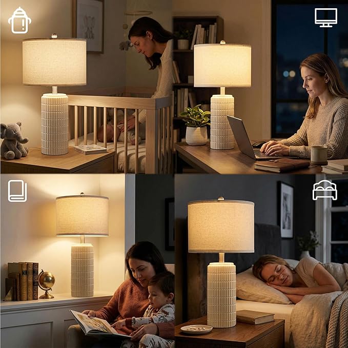 PoKat 23'' Dimmable Table Lamps with Remote for Living Room, Modern Stepless Adjustable Bedside Lamps Set of 2 for Bedroom, Nightstand Lamps for Office Nursery Desk Console Kids, White (No Battery)