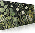 Green Leaves Mouse Pad XXL Botanical Plants Beige Floral Extended Table Mat 90X40 cm Non-Slip Rubber Base Stitched Edge Large Mousepad for Gaming Laptop Computer Desk Top 35.4×15.7 Inch