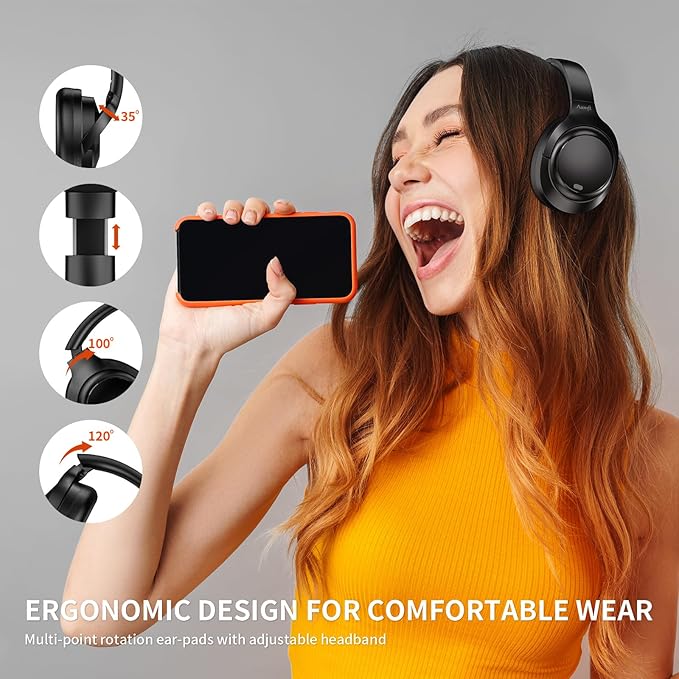 Noise Cancelling Headphones - 2025 Upgraded Wireless Over Ear Bluetooth Headphones Comfort Fit, 100H Playtime, Deep Bass, Hybrid Active Noise Canceling, Crystal Clear Calls for Travel/Office - Black