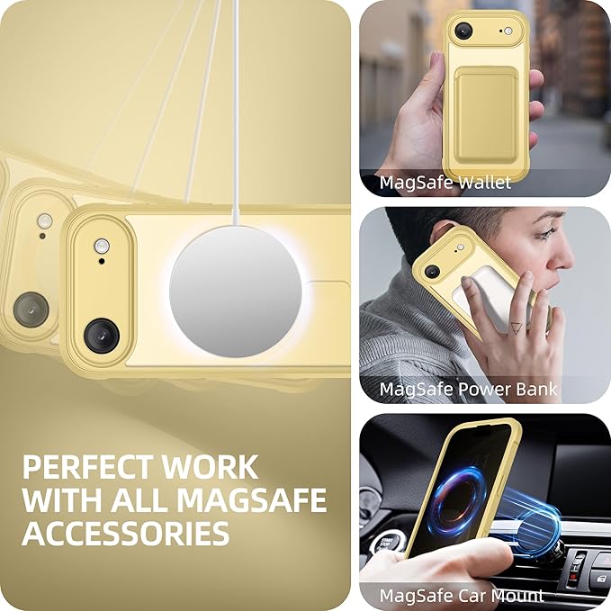 BERFY for iPhone Air Case, Compatible with MagSafe, Built-in Privacy Screen Protector, Camera Protection, Shockproof Full Body Phone Case 6.5", Clear Yellow