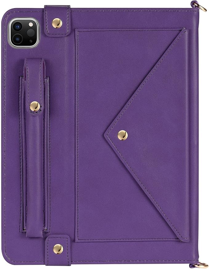 Handbag Case for iPad Pro 11" 2022/2021/2020 & iPad Air 11" M3 M2, Techcircle Folio Stand PU Leather Hand Strap Protective Cover, Crossbody Pencil Holder Card Slots Wallet Case, Purple