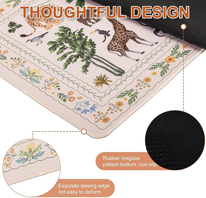 L-SPOUTTO Jungle Animal Desk Mat for Keyboard and Mouse,XXL Large Mouse Pad Non-Slip Keyboard Pad Waterproof Desktop Mat for Laptop Computer Work Game Home Office-Ivory/Beige