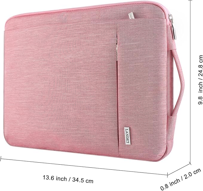 LANDICI 360° Protective Laptop Sleeve 13-14 Inch, Computer Bag Carrying Case for MacBook Air 13 M1/M2, MacBook Pro 13/14, Chromebook 14, Women, Slim, Shockproof, Waterproof, Pink