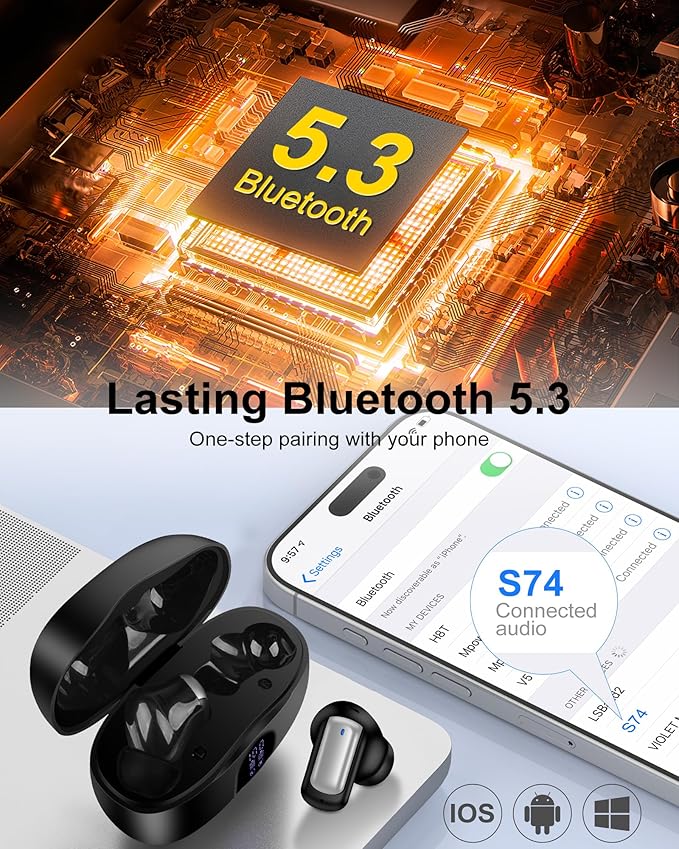 Android Wireless Earbuds for Samsung Galaxy S26 S25 Ultra S24 S23 S22 Plus A17 A35 A16 A15 A54 Z Fold7 Flip7, HiFi Stereo Bluetooth Headphone Sport Wireless Earphones Audifonos Inalambricos for iPhone