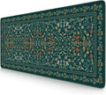 iCasso Aesthetic Floral Desk Mat, L Mouse Pads, Anti-Slip Retro Mousepad with Stitched Edges, Waterproof Computer Pad 11.8"x31.5", Desk Accessories Office Decor for Women(Deep Green)