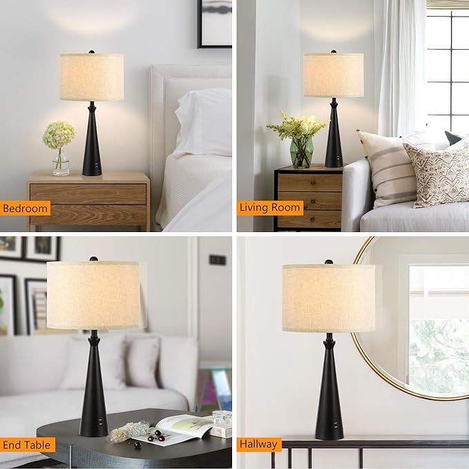EOEYYOYB Lamp for Bedroom Set of 2 Lamps for Night Stand Black Bedside Lamps Modern Living Room End Table Lamps