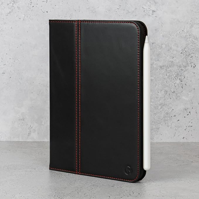 Casemade Real Leather Case Compatible with iPad mini 7 (A17 Pro) / 6th Gen (2021) - Full-Grain Leather Cover, Auto Sleep/Wake, Dual Stand Position (Black)