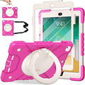 Andnary Case for iPad 6th/5th Generation 9.7 inch 2018/2017 Case, iPad Air 2/Pro 9.7 inch Heavy Duty Protective Cover with 360° Rotate Handle Stand, Pencil Holder, Shoulder Strap (Rose Red+White)
