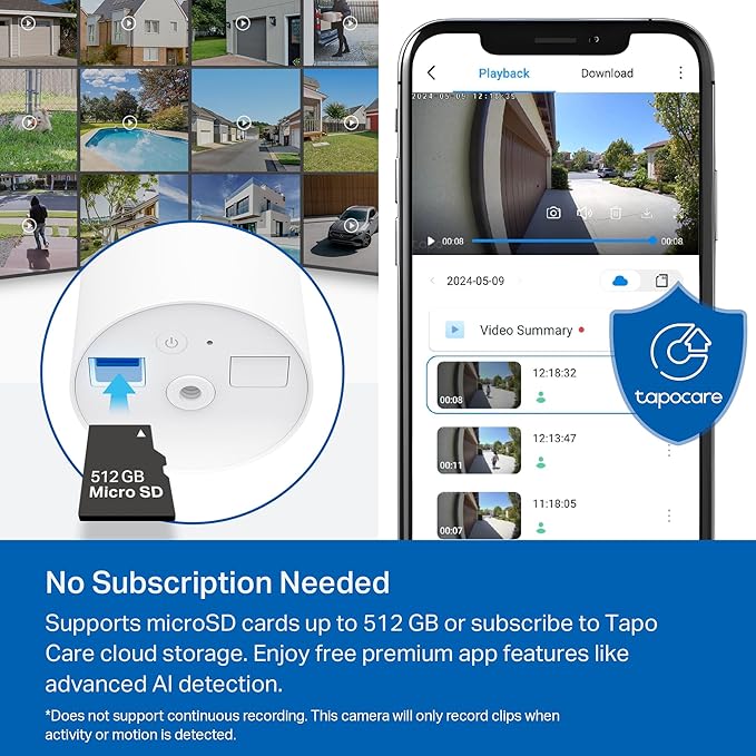 Tapo SolarCam 1080p Security Camera Wireless Outdoor- Battery Power with Solar, Person Detection, Subscription-Free Local Storage or Optional Cloud, Works with Alexa & Google Assistant, C402 KIT