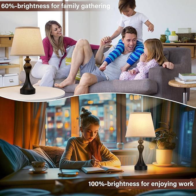 Seealle Touch Lamps for Nightstand - Bedside Lamps Set of 2, 3 Way Dimmable, USB C+A for Bedroom & End Tables (LED Bulbs Included)