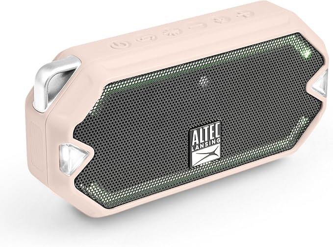 Altec Lansing - HydraMini Wireless Bluetooth Speaker, IP67 Waterproof USB C Rechargeable Battery with 6 Hours Playtime, Compact, Shockproof, Snowproof, Everything Proof (Petal Pink)