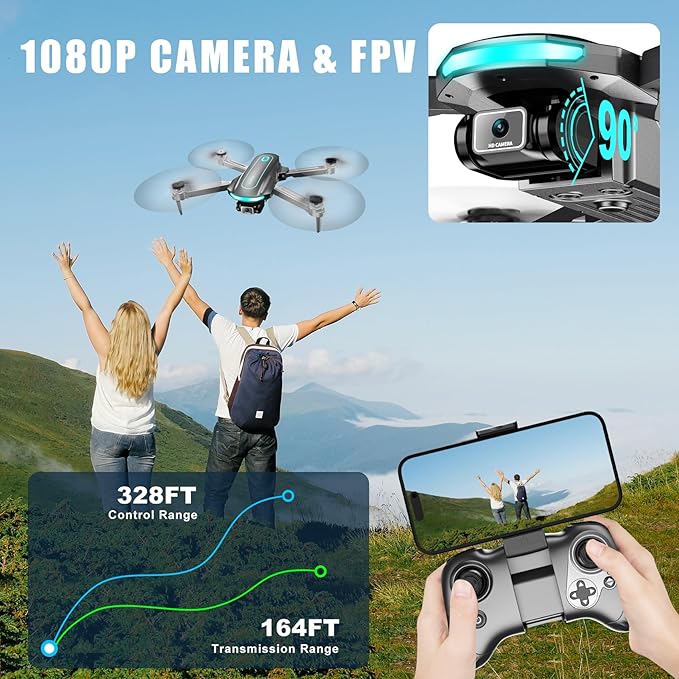 Drone with Camera for Adults and Beginners, 1080P HD FPV Foldable Mini Drones for Kids, 2 Batteries, Carrying Case, Trajectory Flight, Gravity Control, One-Key Takeoff/Landing, 360° Flip, Gift for Boy