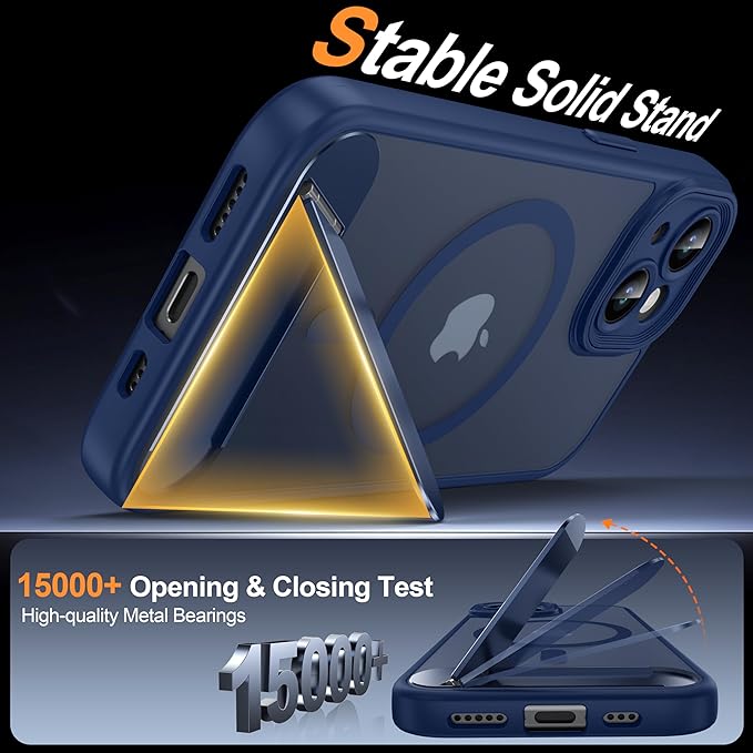 Magnetic Compatible with iPhone 15 Case, [Built-in Invisible Kickstand][Compatible with MagSafe][Full Camera Protection] Translucent Matte Phone Case for iPhone 15 6.1",Blue