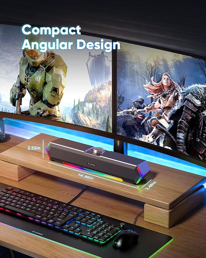 LENRUE G11 Computer Speakers for Desktop, Touch Lights PC Speakers with Surge Clear Sound, USB C/USB Powered, AUX Audio for Computer Desktop PC Laptop Desk