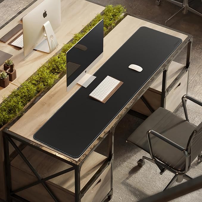 CENNBIE Leather Desk Mat Protector, 59" x 16" Extra Large Office Desk Pad Mat for Full Desk, Computer Desk Mat on top of desks - Oversized Large Mouse Pad (Black)