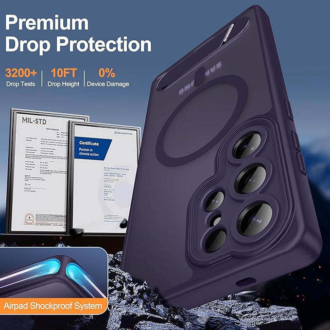 Magnetic for Samsung Galaxy S25 Ultra Case, [Compatible with MagSafe][Full Camera Protection][Built-in Invisible Kickstand] Translucent Matte Phone Case for S25 Ultra 6.9" - Purple