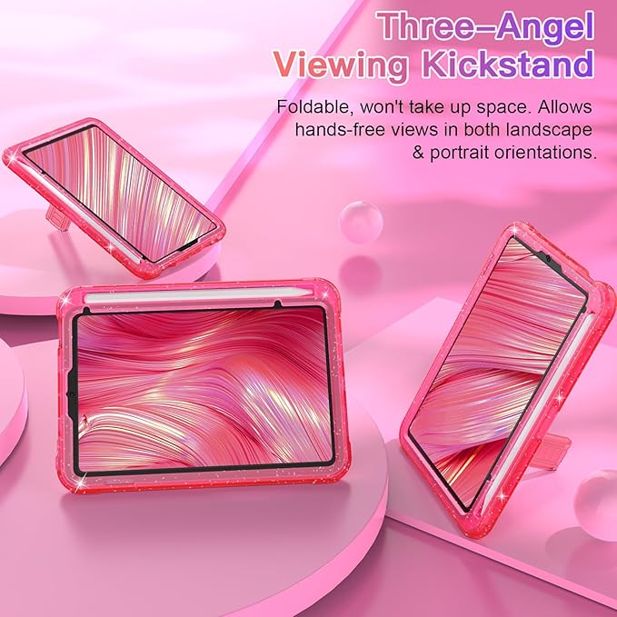 ZoneFoker Case for iPad mini A17 Pro, for iPad mini 7th/6th Generation Case 8.3 inch 2024/2021 with Pencil Holder/Stand, Slim Cover for i Pad Mini 7/6 (Translucent Glitter Hot Pink)