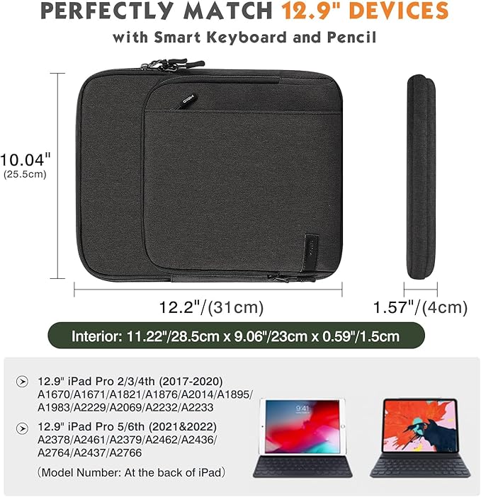 MoKo 10-13 Inch Tablet Sleeve Bag Carrying Case with Pockets Fits New 13-inch iPad Air M4 2026 & Pro M5,Pro 12.9/11,iPad 10th/Air 5/4th 10.9,i-Pad 7/8/9th 10.2, Galaxy Tab S8+/S9+ 12.4, Black & Gray