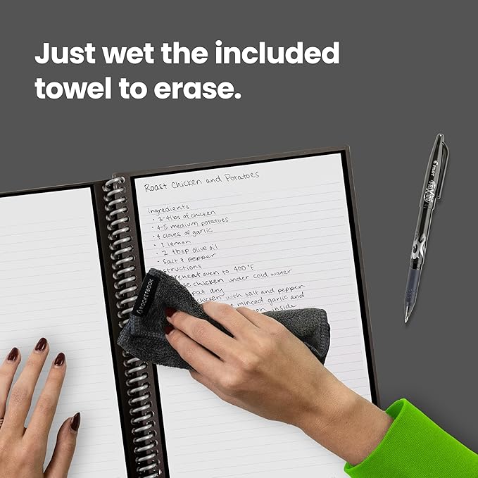 Rocketbook Core Reusable Spiral Notebook, Letter Size 8.5x11, Gray - Lined Pages, App-Connected, Erasable, Durable Cover, Ideal for School, Work, and Creative Projects