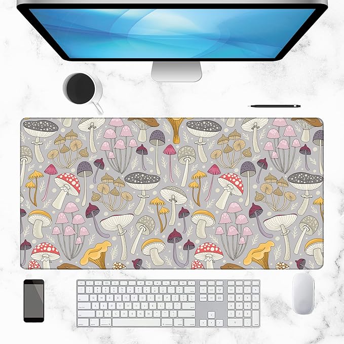 Gaming Desk Mat Large,Colorful Mushrooms Extended Mousepad,Non-Slip Rubber Mouse Pad Stitched Edges,Desktop Decorative Accessories for Home Office 31.5" x 15.7"