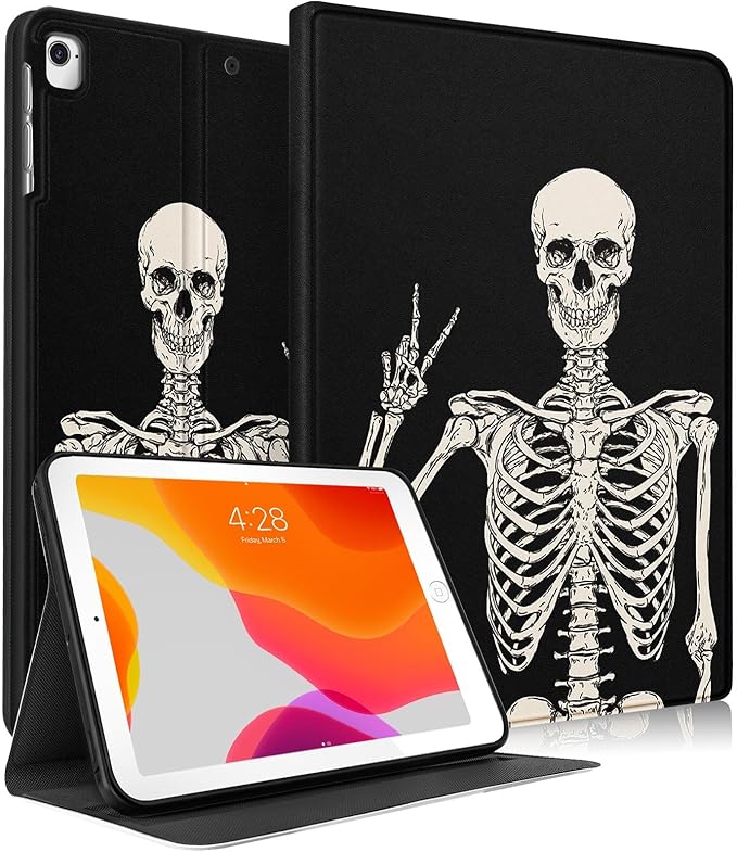 Uppuppy for iPad 5th/6th Generation Case, for Apple iPad Air 1st/2nd Gen, for Pad Pro 9.7 Inch Case Cute Kids Boy Women Teen Girls Folio Fun Funny Skeleton Design Cover for iPad 5/6, Air 1/2, Pro 9.7