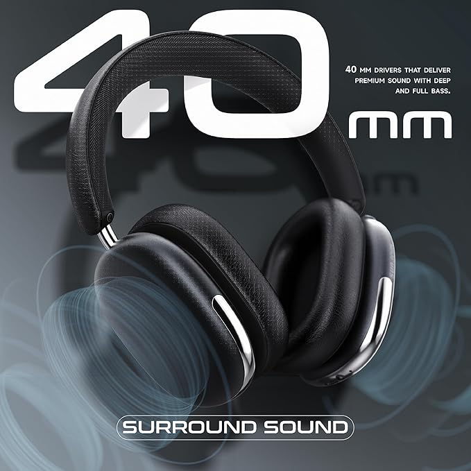 Freepods Over-Ear Bluetooth Headphones with Mic,120 Hour Playtime Active Noise Cancelling,Hi-Res Audio,Wireless ANC Headset, Android Compatible - Black