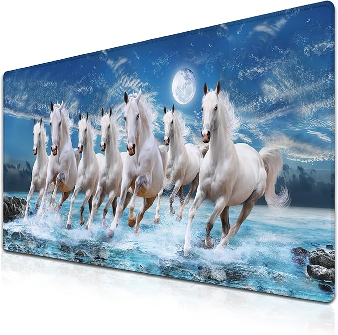 Extra Large Mouse Pads Horses Running, Gaming Mouse Pad Computer Mat, Desktop Computer Mat Non-Slip Rubber Base Waterproof with Stitched Edges, 35.4 X 15.7 inch for Work/Game/Office/Home