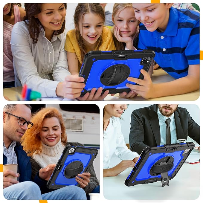 Timecity Case for iPad Pro 11 inch 4th Generation 2022, Shockproof Case with Screen Protector &Pencil Holder+Rotating Stand+Handle for iPad Pro 11 2021/2020/2018 (3rd, 2nd, 1st Gen) - Dark Blue