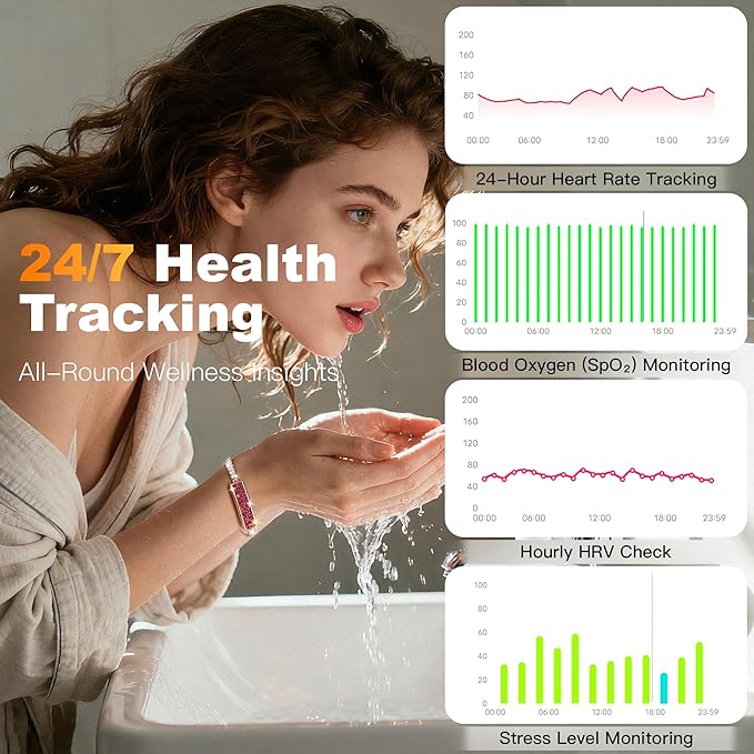 Smart Bracelet for Women, Stylish Jewelry Fitness Tracker with Heart Rate & Sleep Monitor, Waterproof Activity Tracker Watch with App for iOS & Android