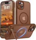 Magnetic Compatible with iPhone 15 Plus Case, [Built-in Kickstand][Full Camera Protection][Compatible with MagSafe][Anti-Fingerprint] Shockproof Phone Case for iPhone 15 Plus 6.7",Brown