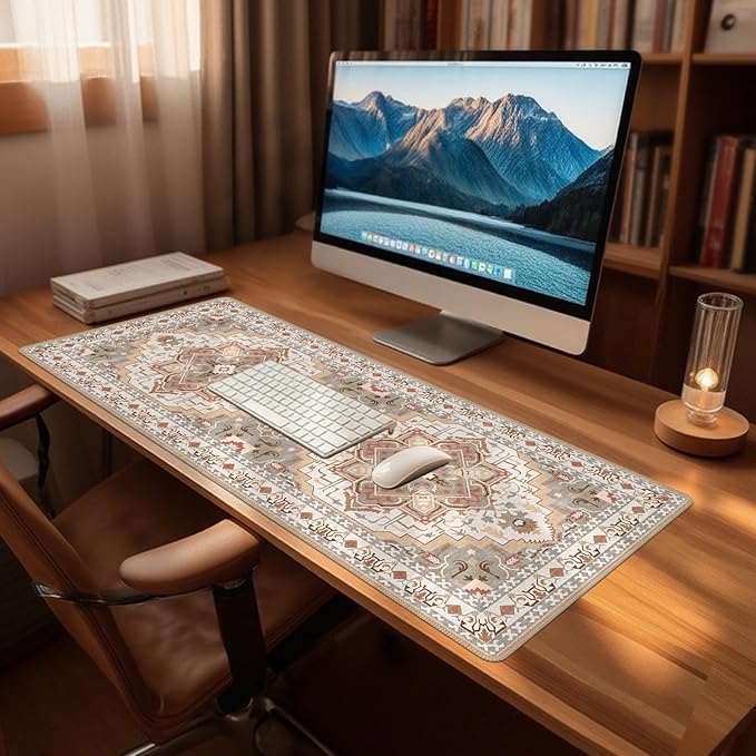Baziabbo Cute Desk Mat,XXL Extended Large Mouse Pad,Gaming Mousepad with Stitched Edge,Non-Slip Rubber Base Keyboard Desk Pad for Home Office Study Game (Khaki)