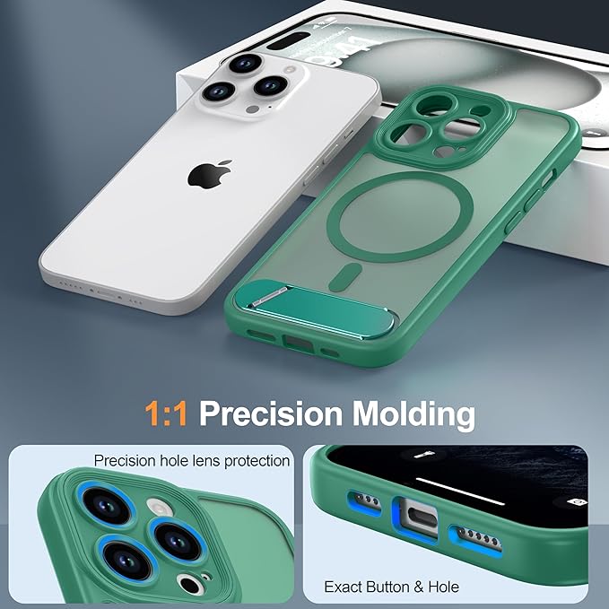 Magnetic Compatible with iPhone 13 Pro Case, [Built-in Kickstand][Full Camera Protection][Compatible with MagSafe][Anti-Fingerprint] Shockproof Phone Case for iPhone 13 Pro 6.1",BLue Green