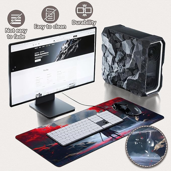 Gaming Mouse Pad - (31.5"×11.8") Japanese Samurai Large Mouse Pads for Desk - Desk Mat for Keyboard and Mouse with Non-Slip Base, Desks Pad Matfor Game/Office & Home