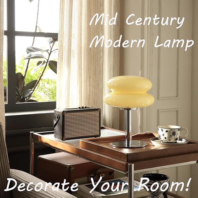 Glivpny Mushroom Lamp Table Lamp for Night Stands,Mid Century Modern Desk Lamps for Bedroom, Vintage Dimmable Bedside Small Cute Lamps, Cool Aesthetic House Warming Gifts New Home Decor(Cream)