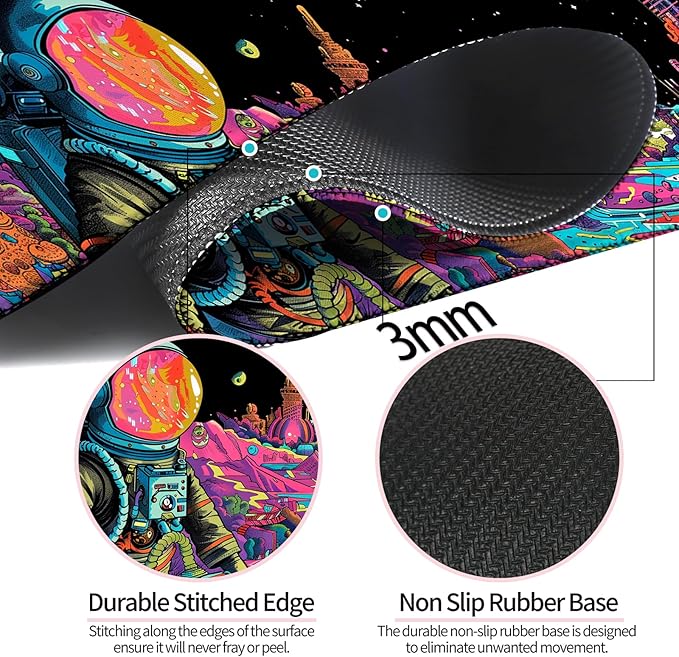 Fantasy Planet Space Gaming Desk Mat, Computer Keyboard Large Extended Astronaut Mouse Pad for Office and Home, 31.5×11.8 Inches, XL