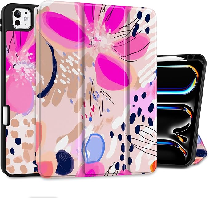 DONGKE Case for iPad Pro 11 inch (M5 2025 / M4 2024, 6th & 5th Generation) – [Built-in Pencil Holder] Ultra Slim PU Leather Trifold Stand Cover with Soft TPU Back, Auto Wake/Sleep, Floral Artistic