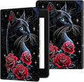 for Case for 6" Kindle 10th Generation 2019 Release (Model No J9G29R) E-Reader Case, Slim Kickstand Stand Leather Smart Cover with Auto Wake/Sleep, Red Rose Cat Black